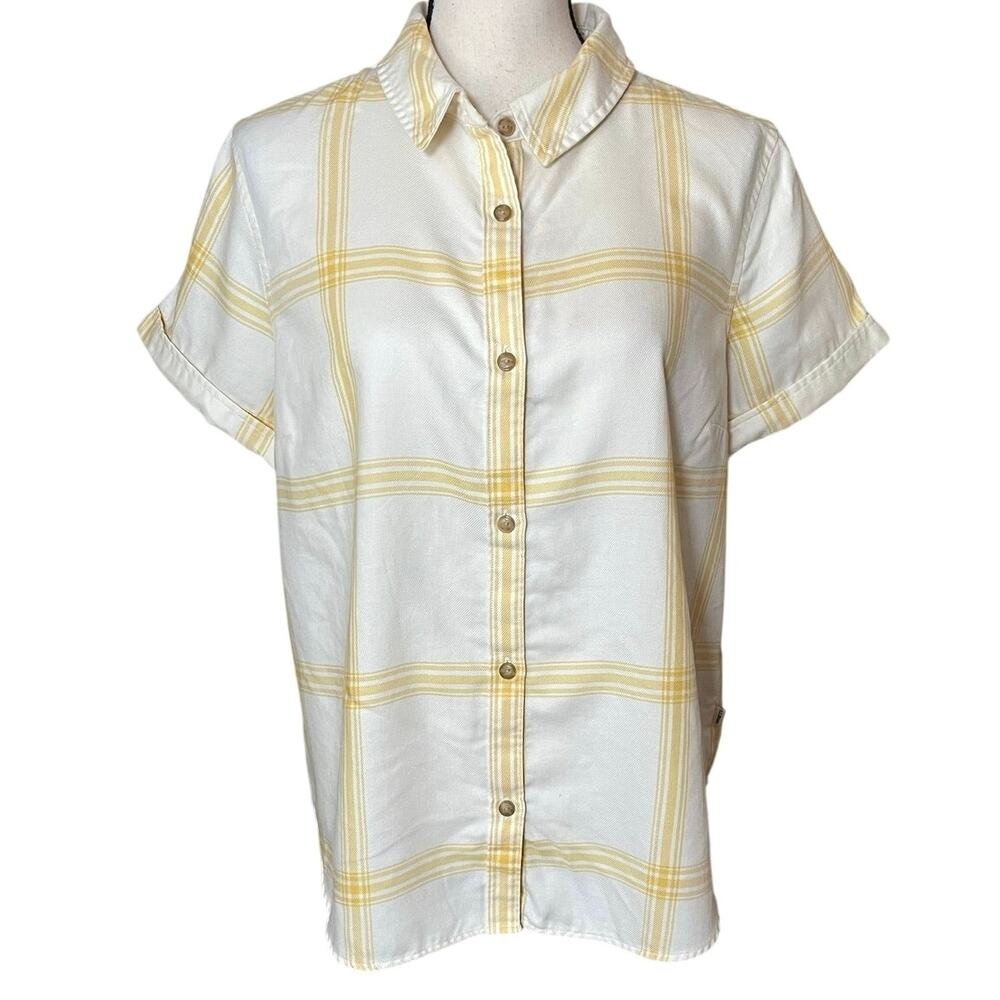 L.L. Bean Feather Soft Twill Shirt Sleeve Shirt L Butter Yellow Plaid Coastal